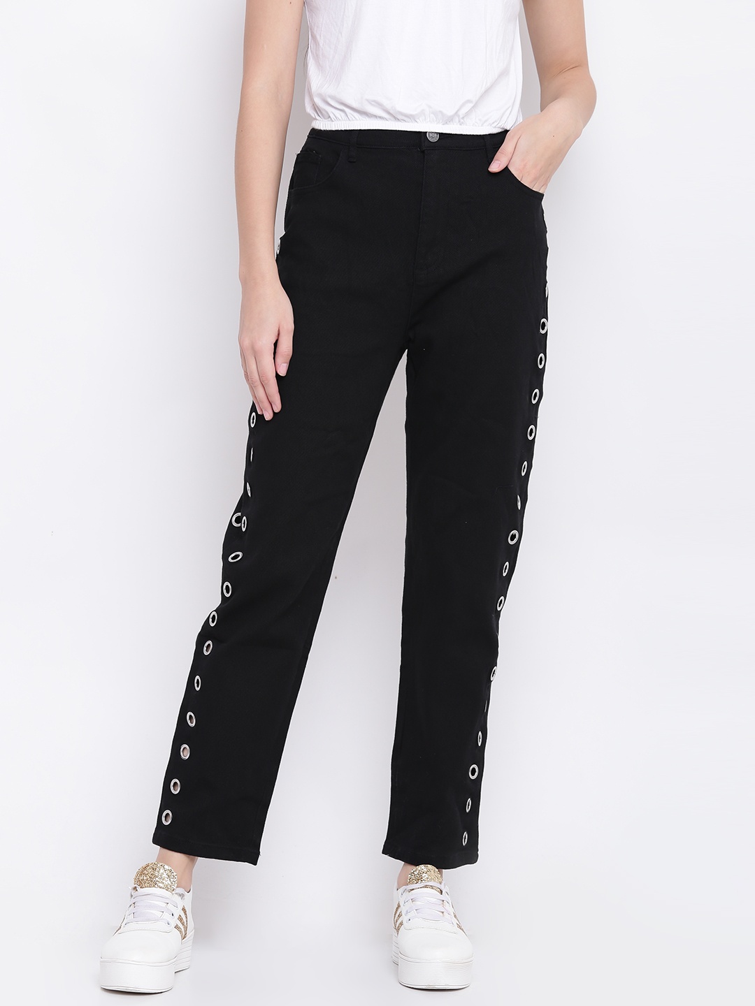 

FOREVER 21 Women Black Mid-Rise Clean Look Jeans