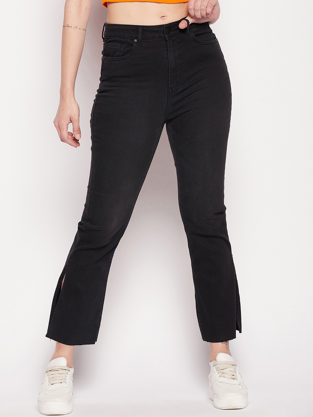 

Madame Women Flared Mid-Rise Cotton Jeans, Black