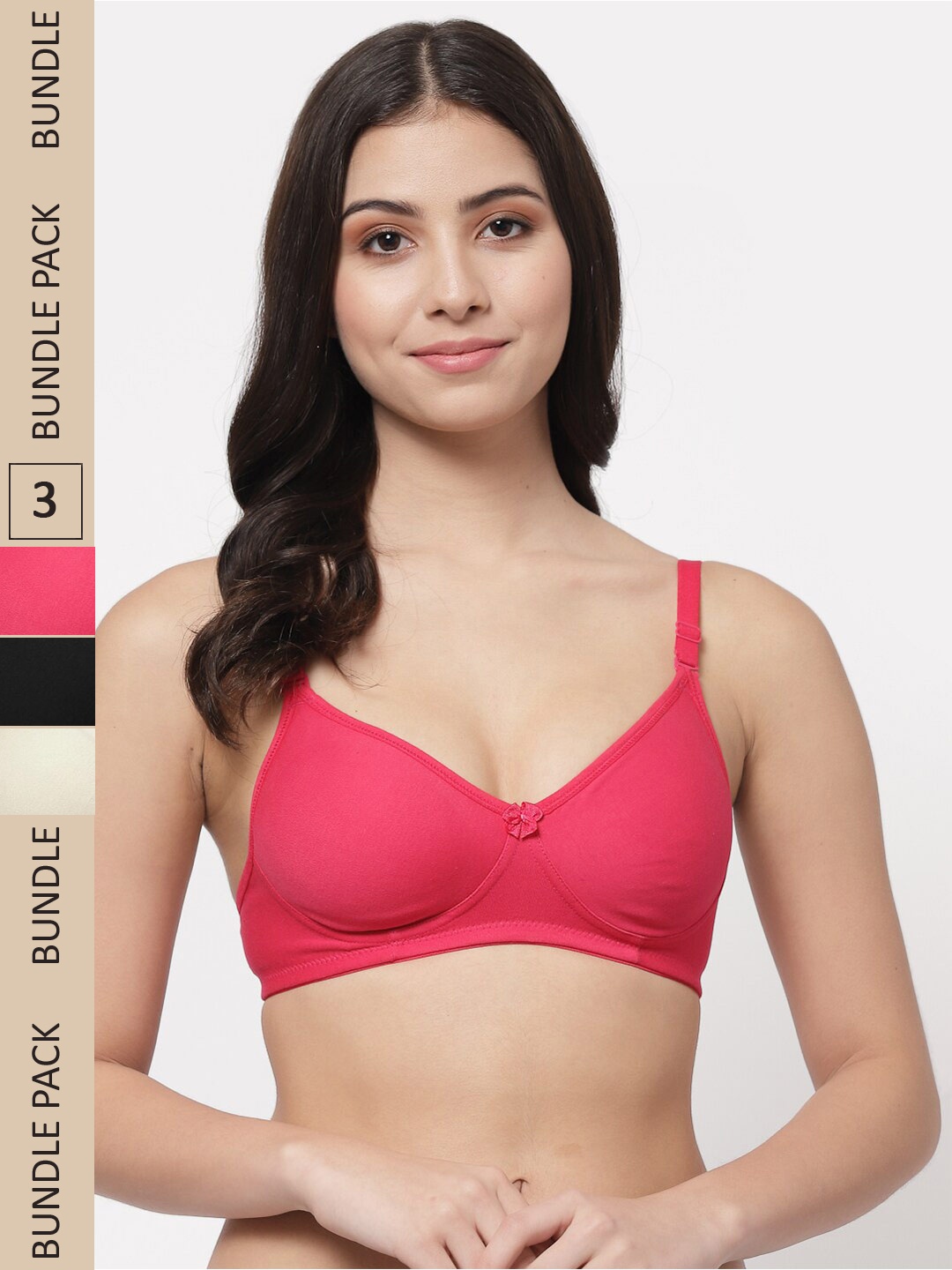 

Docare Pack of 3 Non-Wired Seamless Lightly Padded Cotton T-shirt Bra, Cream