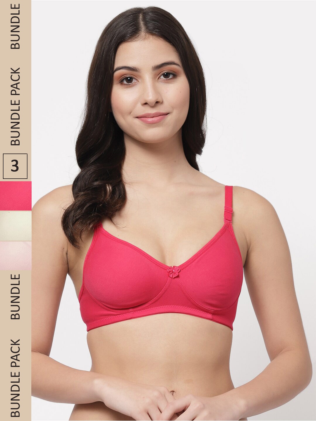 

Docare Pack Of 3 Cotton Lightly Padded Medium Support Seamless Bra, Pink