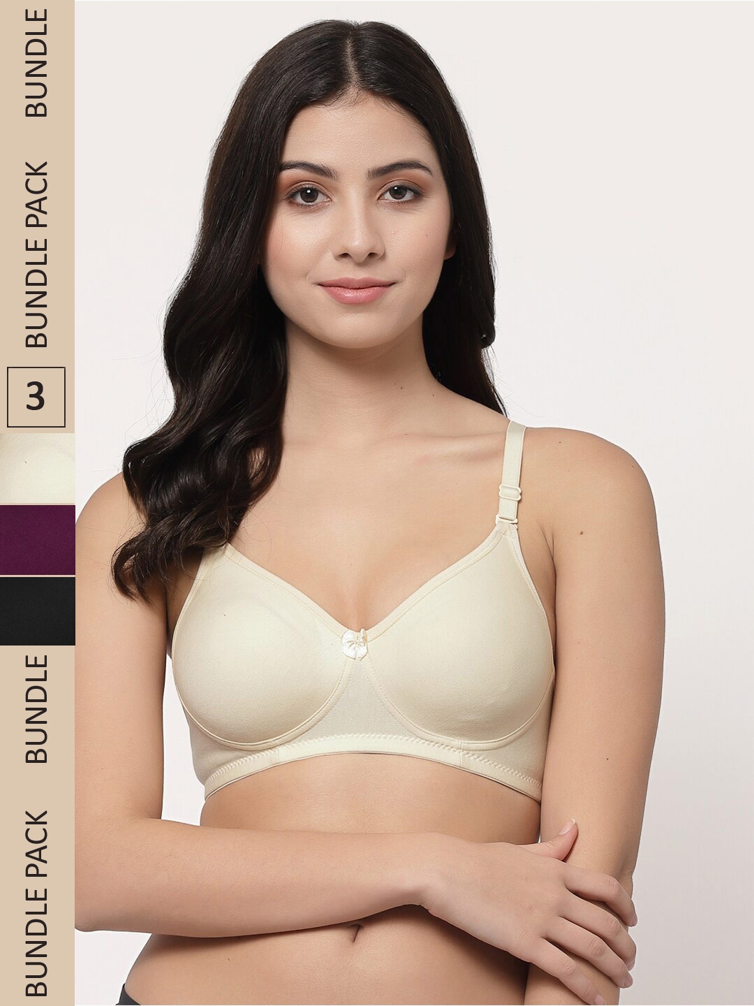 

Docare Pack Of 3 Cotton Lightly Padded Medium Support Seamless Bra, Cream