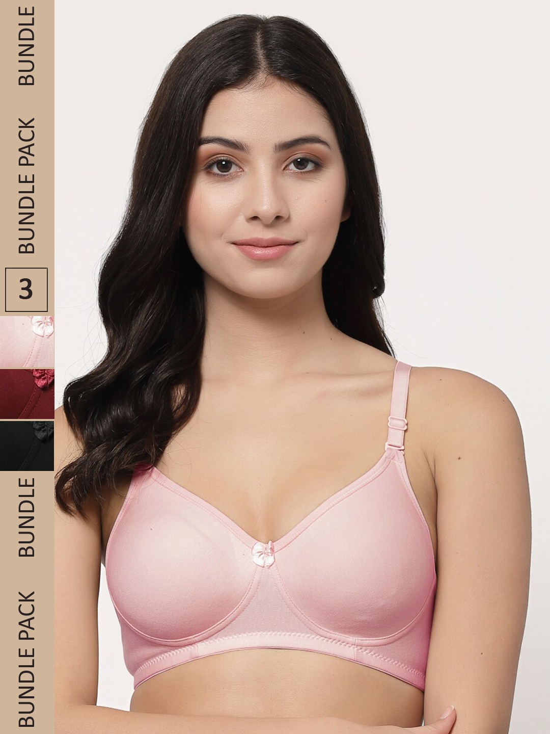 

Docare Pack Of 3 Cotton Lightly Padded Medium Support Seamless Bra, Pink