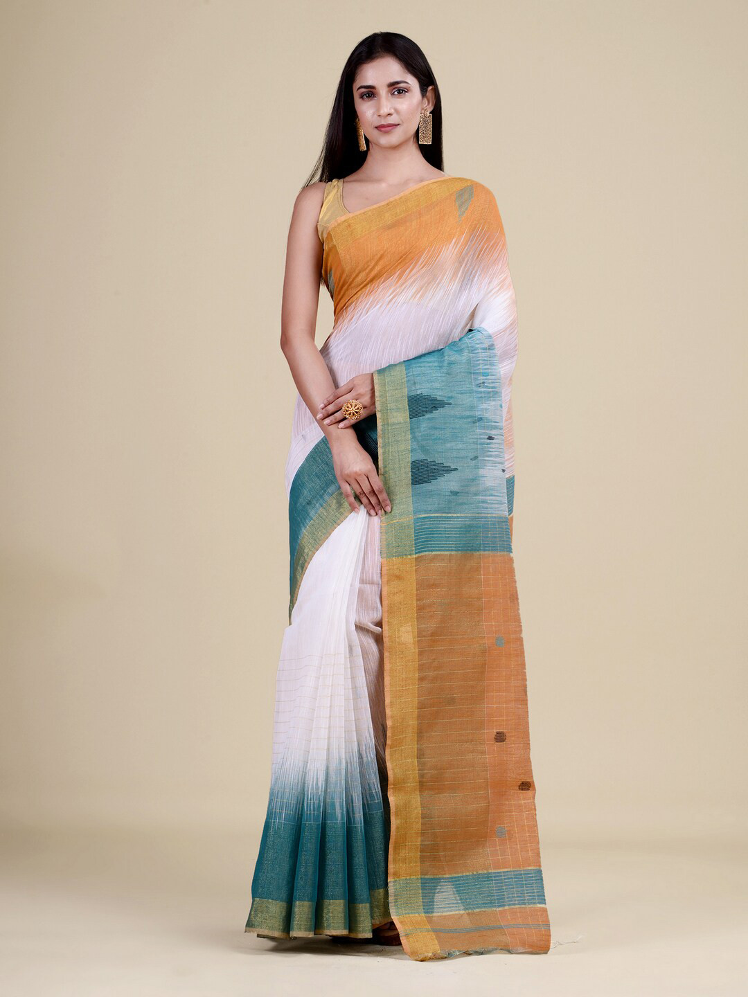 

Laa Calcutta Woven Design Silk Cotton Saree, White