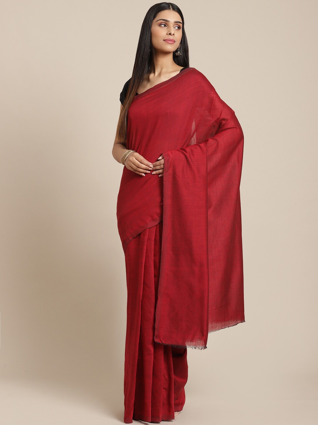 

Laa Calcutta Maroon Cotton Blend Saree