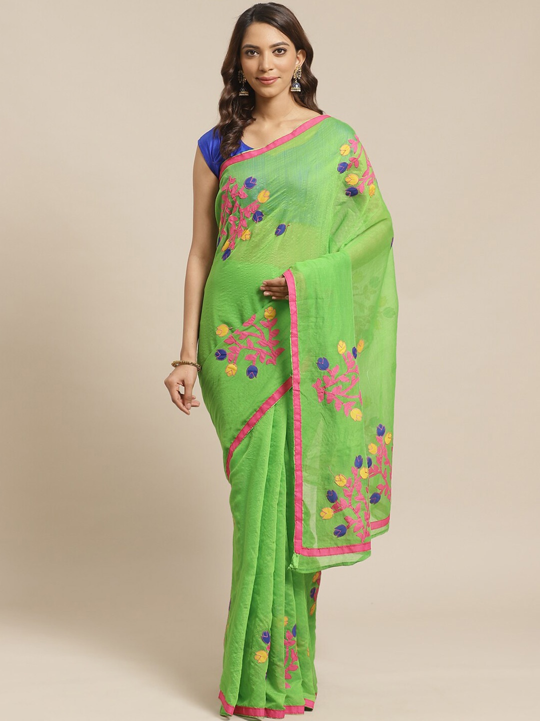 

Laa Calcutta Floral Embroidered Saree, Green