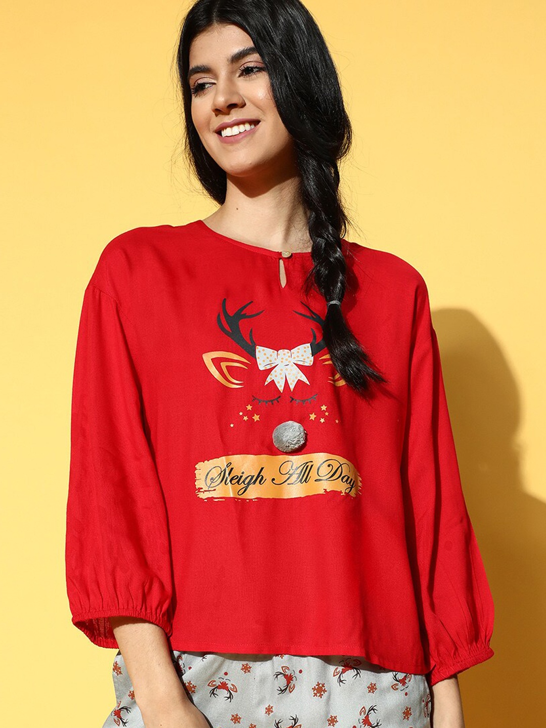 

Slumber Jill Graphic Printed Night Suit, Red