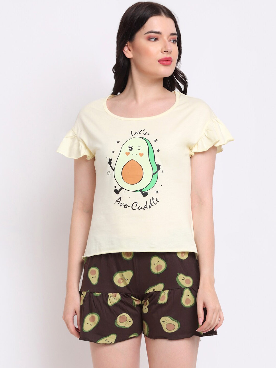 

Slumber Jill Graphic Printed Pure Cotton Night Suit, Beige