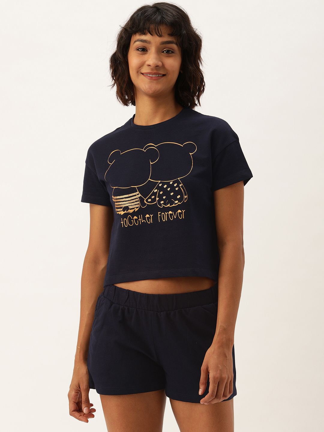 

Slumber Jill Graphic Printed Pure Cotton Night Suit, Navy blue