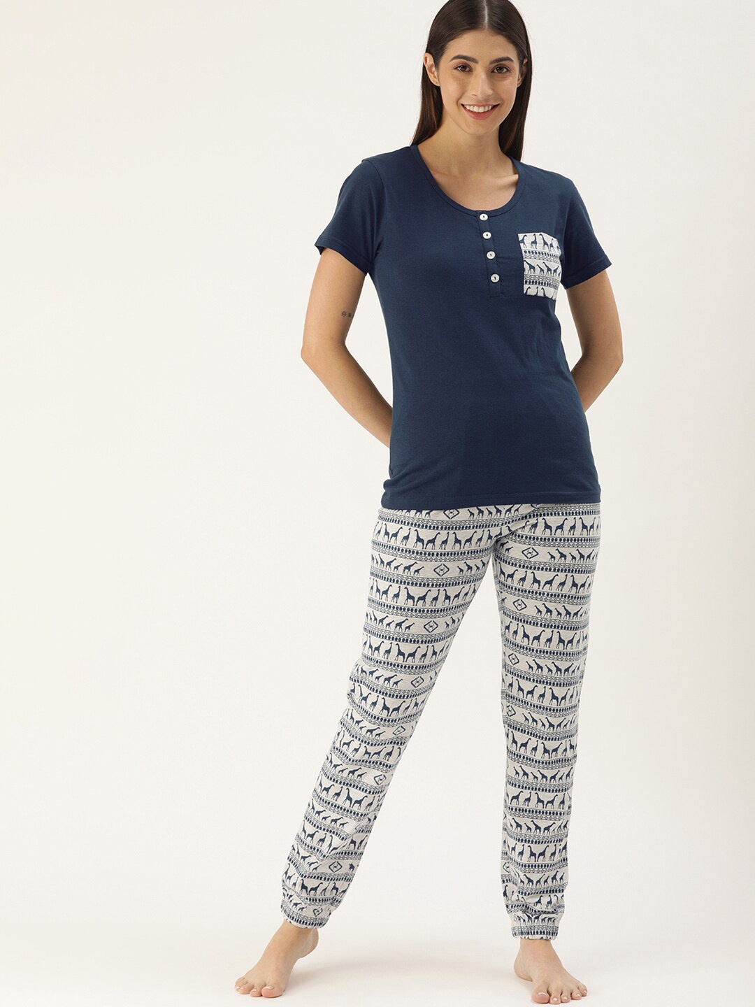 

Slumber Jill Ethnic Motifs Printed Pure Cotton Night Suit, Blue