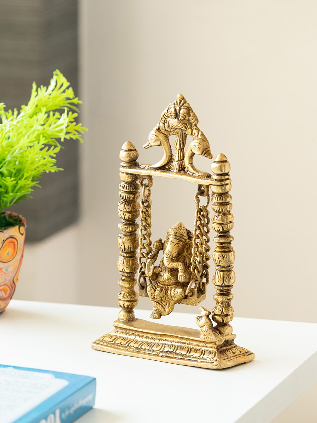 

ExclusiveLane Gold-Toned Swinging Ganesha Brass Showpiece