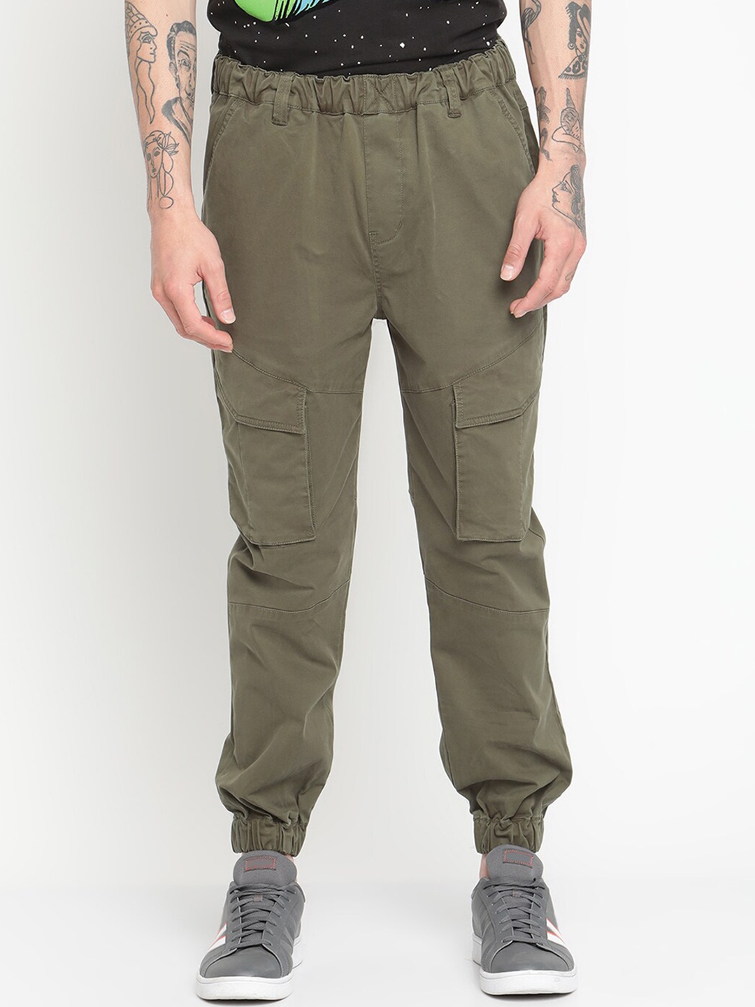 

PUNK Men Relaxed Loose Fit Cotton Joggers, Olive