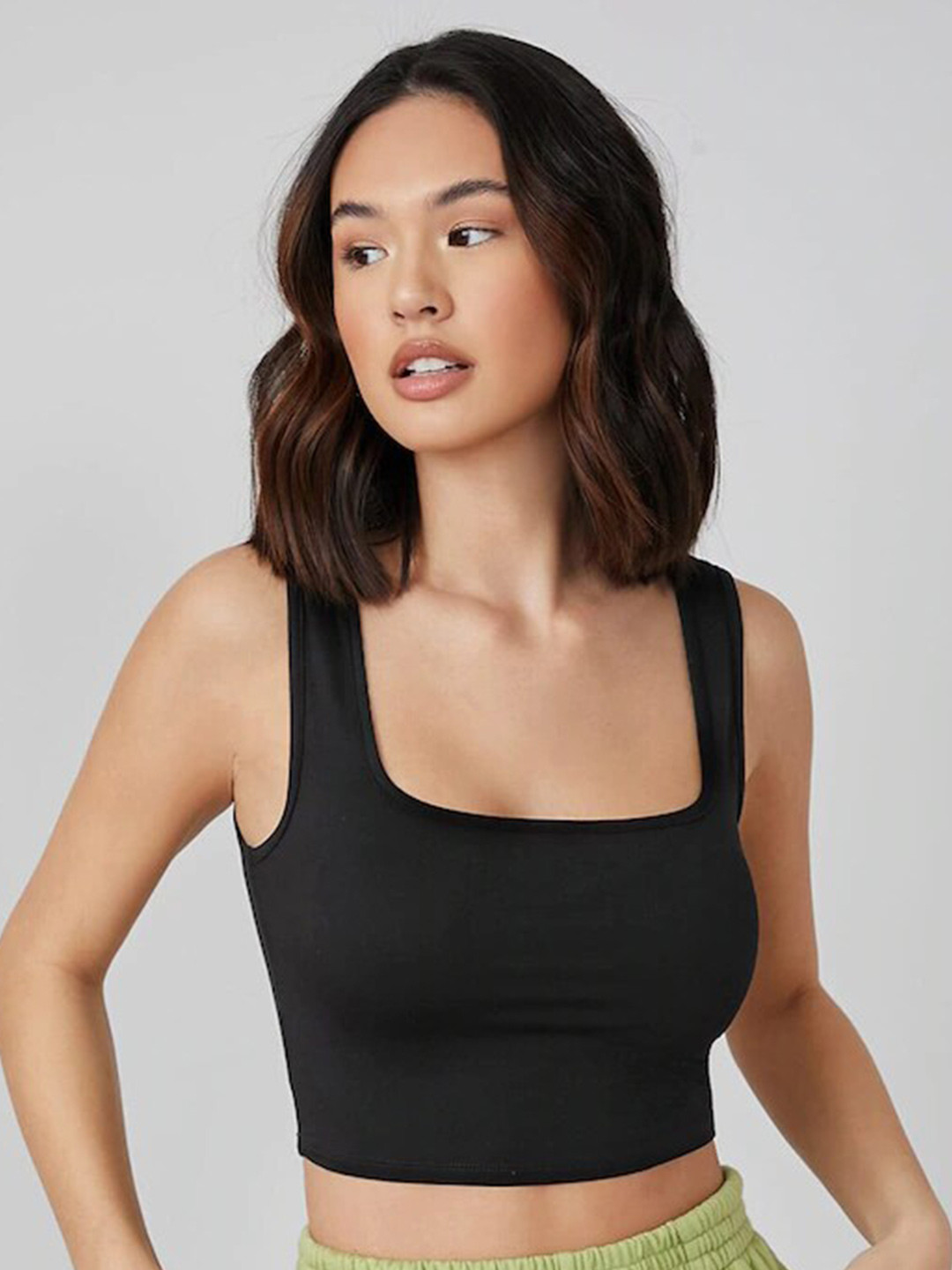 

COLOR CAPITAL Square Neck Fitted Crop Top, Black