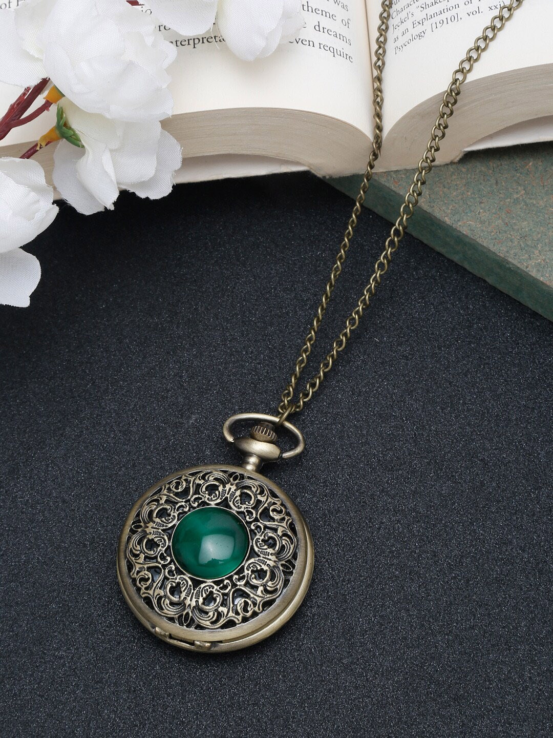 

YouBella Men Stone-Studded & Round Watch-Charm Pendant With Chain, Gold