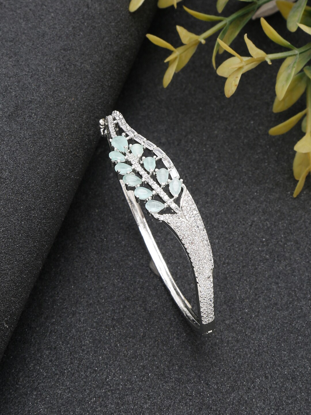 

YouBella Silver-Plated American Diamond Studded Bangle-Style Bracelet, Blue