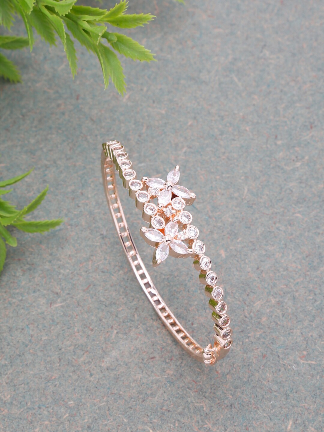 

YouBella Gold-Plated American Diamond Studded Bangle-Style Bracelet, White