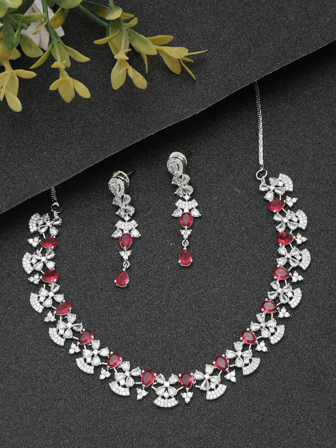 

YouBella Silver-Plated American Diamond Studded Alloy Necklace & Earrings Set