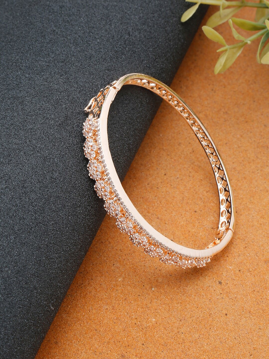 

YouBella Gold-Plated American Diamond Studded Bangle-Style Bracelet