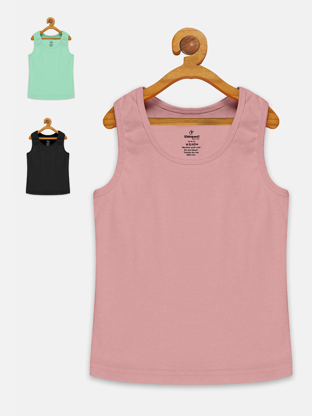 

KiddoPanti Girls Pack Of 3 Pure Cotton Tank Tops, Peach