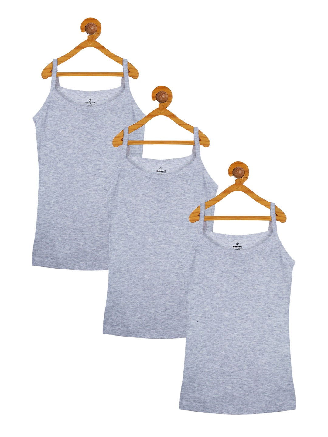 

KiddoPanti Girls Pack Of 3 Pure Cotton Camisoles, Grey melange