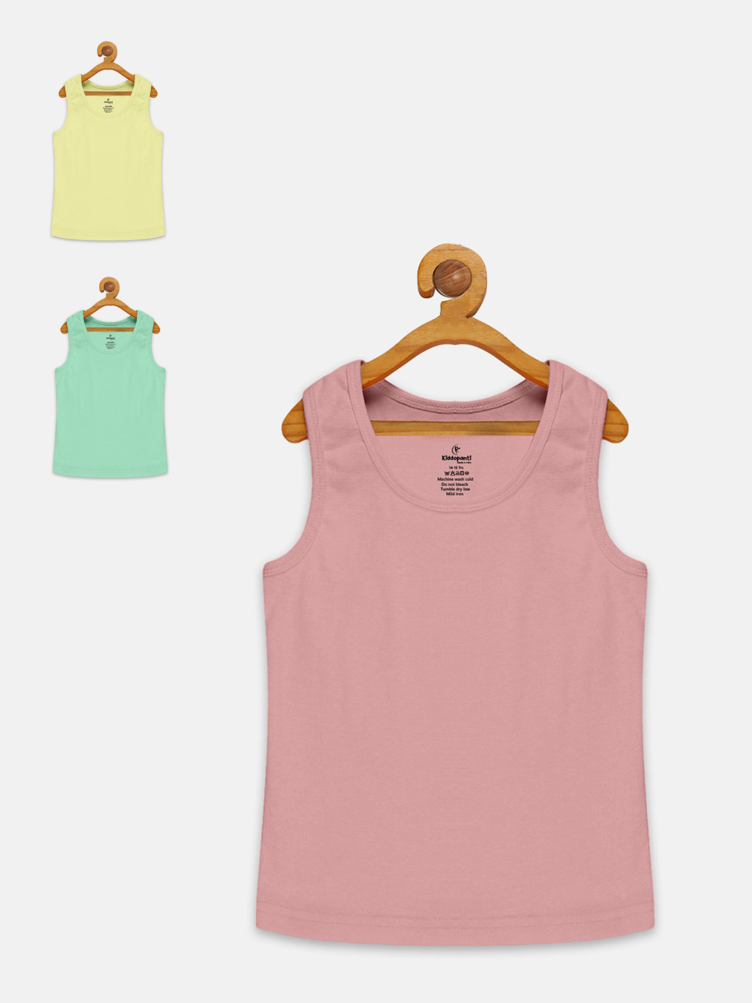 

KiddoPanti Girls Pack Of 3 Pure Cotton Tank Tops, Pink