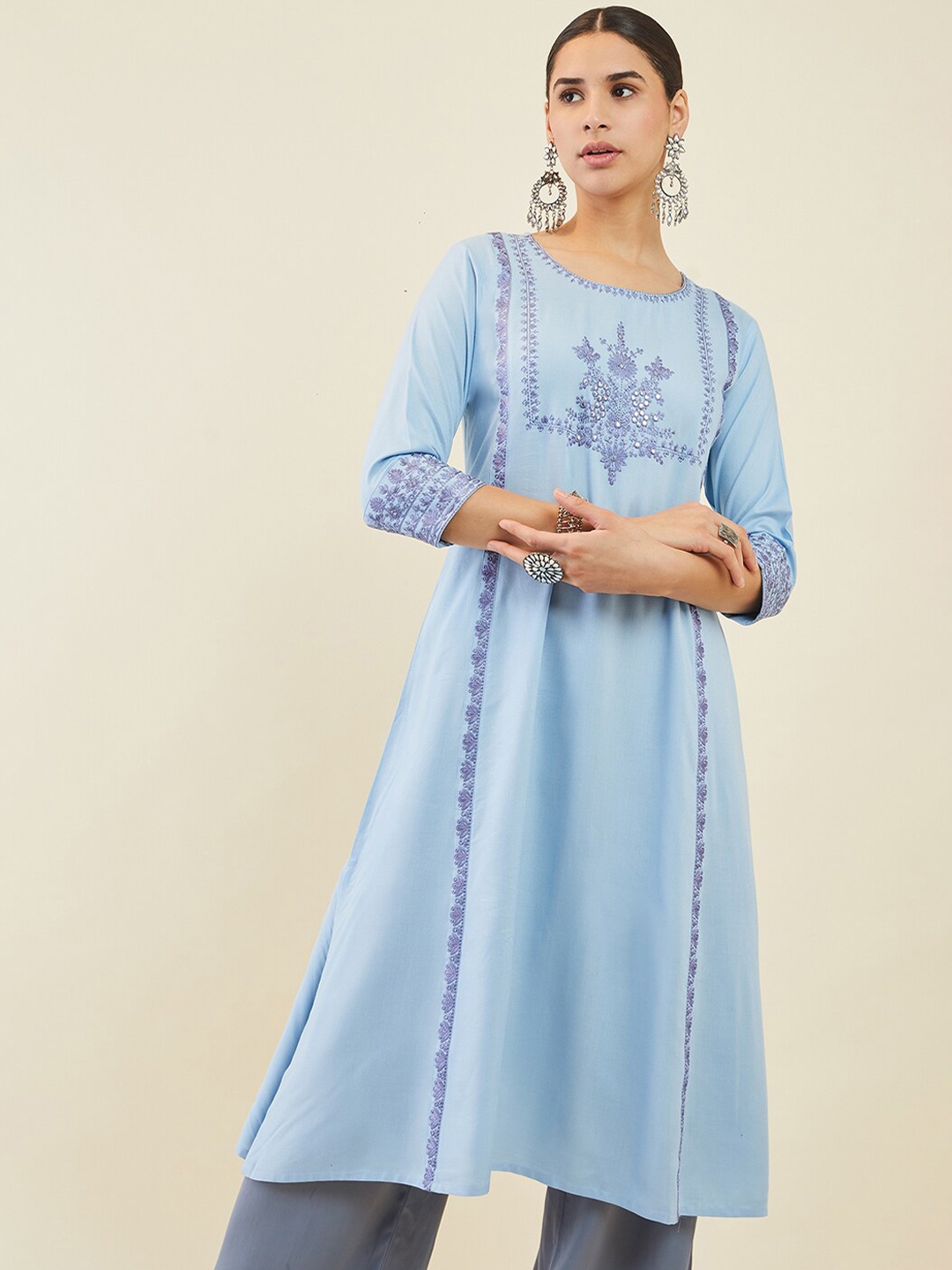 

Soch Ethnic Motifs Embroidered Mirror Work Kurta, Blue