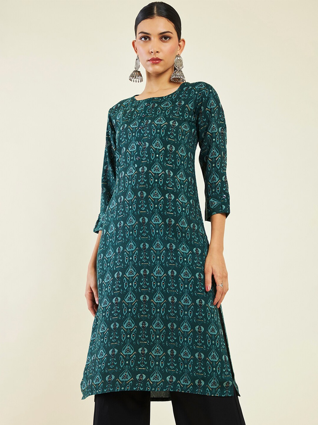 

Soch Ethnic Motifs Printed A-Line Kurta, Teal