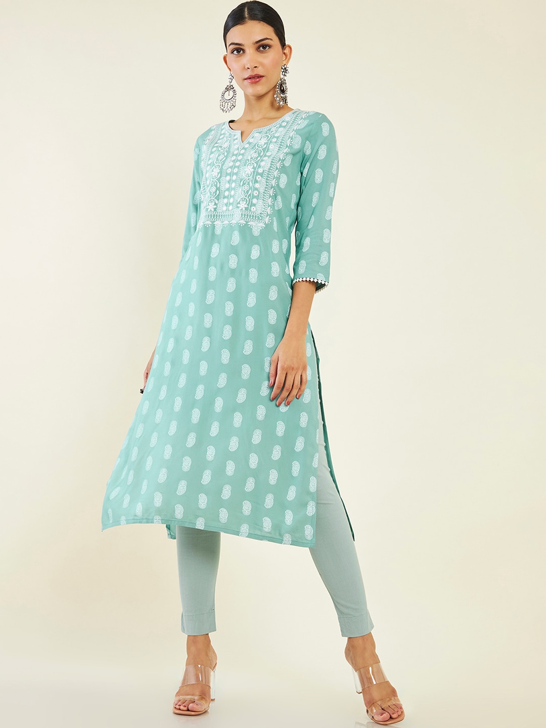 

Soch Paisley Printed Mirror Work Kurta, Turquoise blue