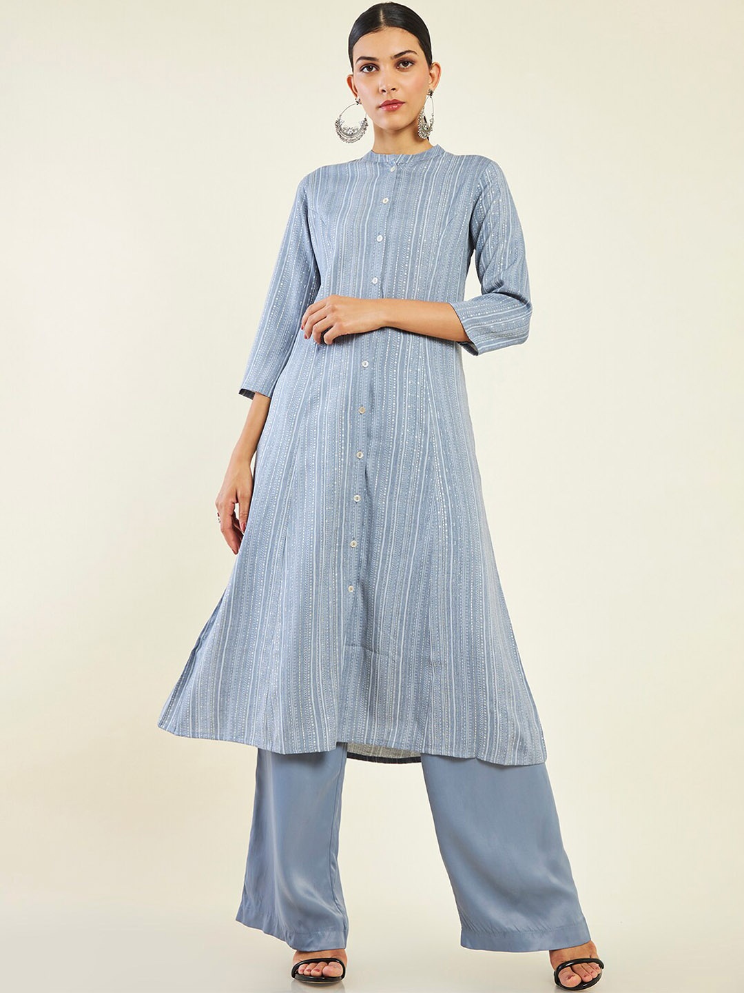 

Soch Ethnic Motifs Printed Mandarin Collar Kurta, Grey
