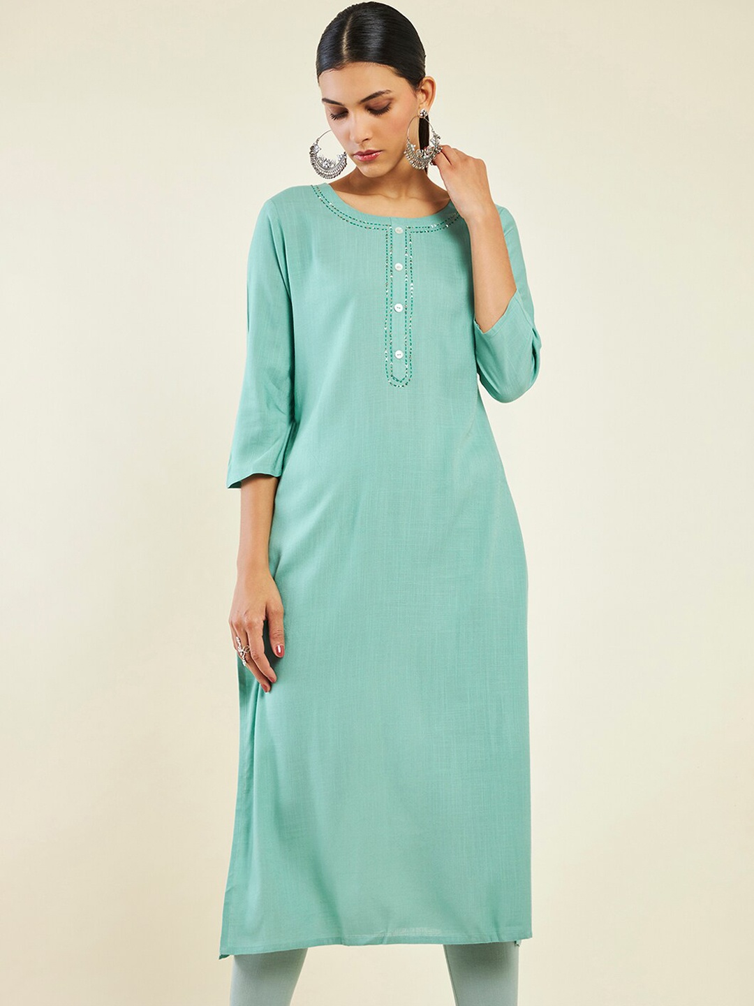 

Soch Round Neck Sequined Kurta, Turquoise blue