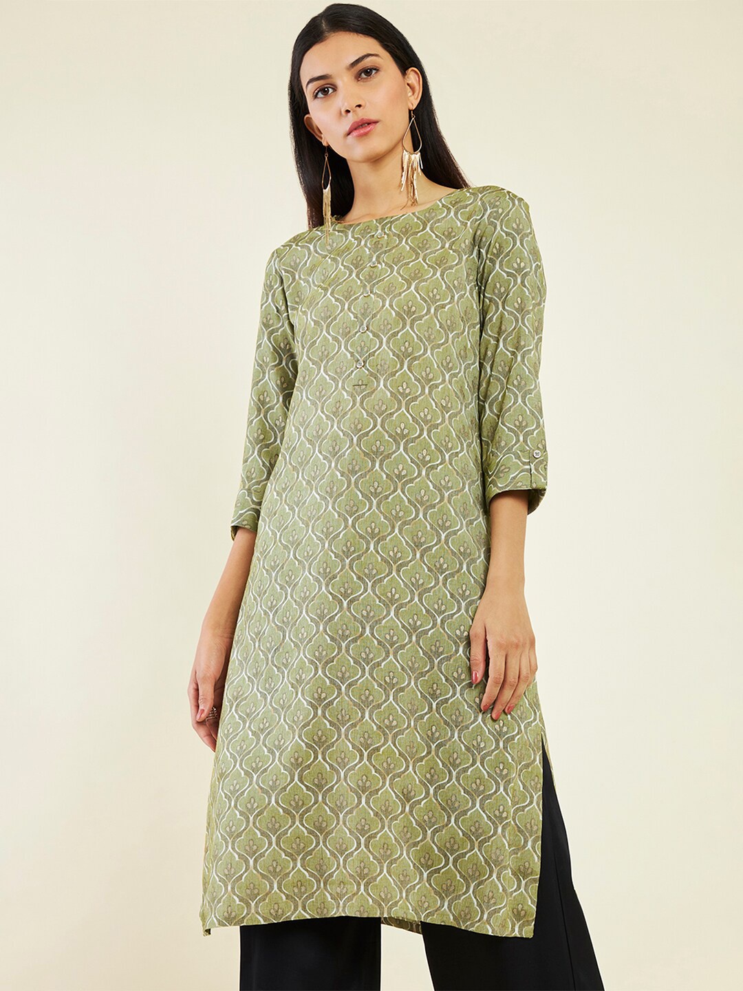 

Soch Ethnic Motifs Printed Straight Kurta, Olive