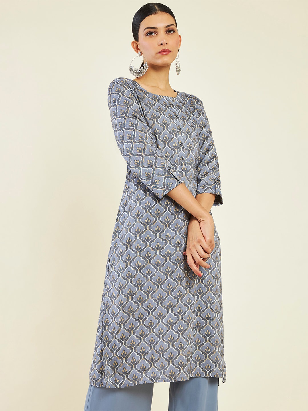 

Soch Ethnic Motifs Printed Straight Kurta, Grey