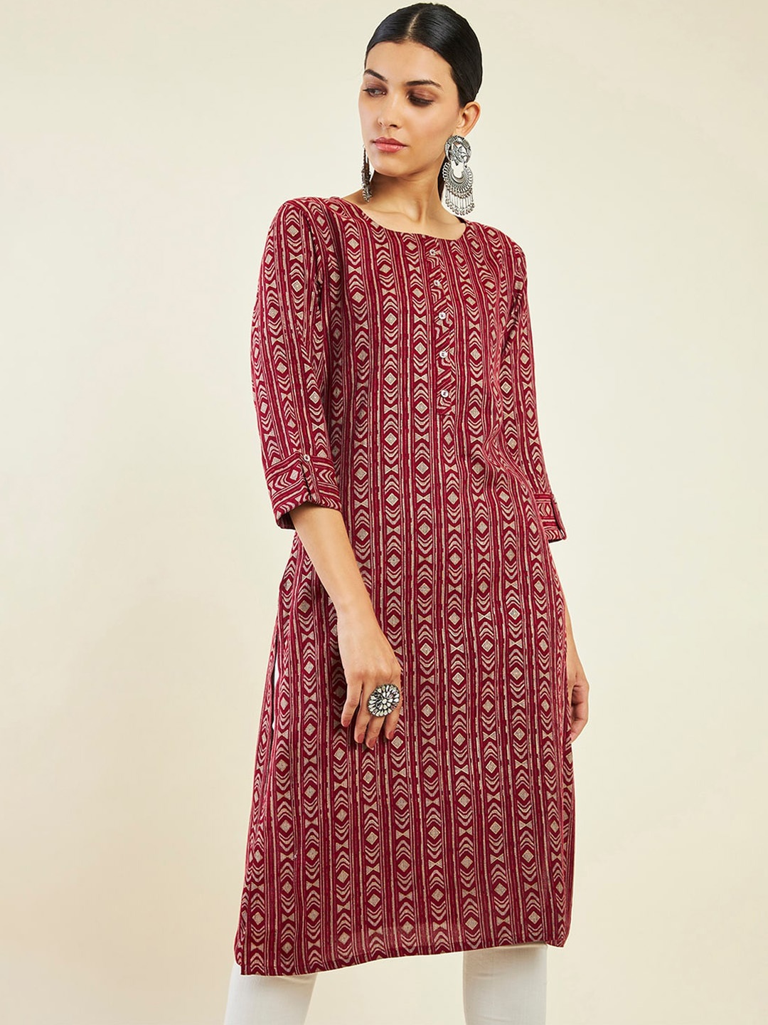 

Soch Ethnic Motifs Printed Straight Kurta, Maroon