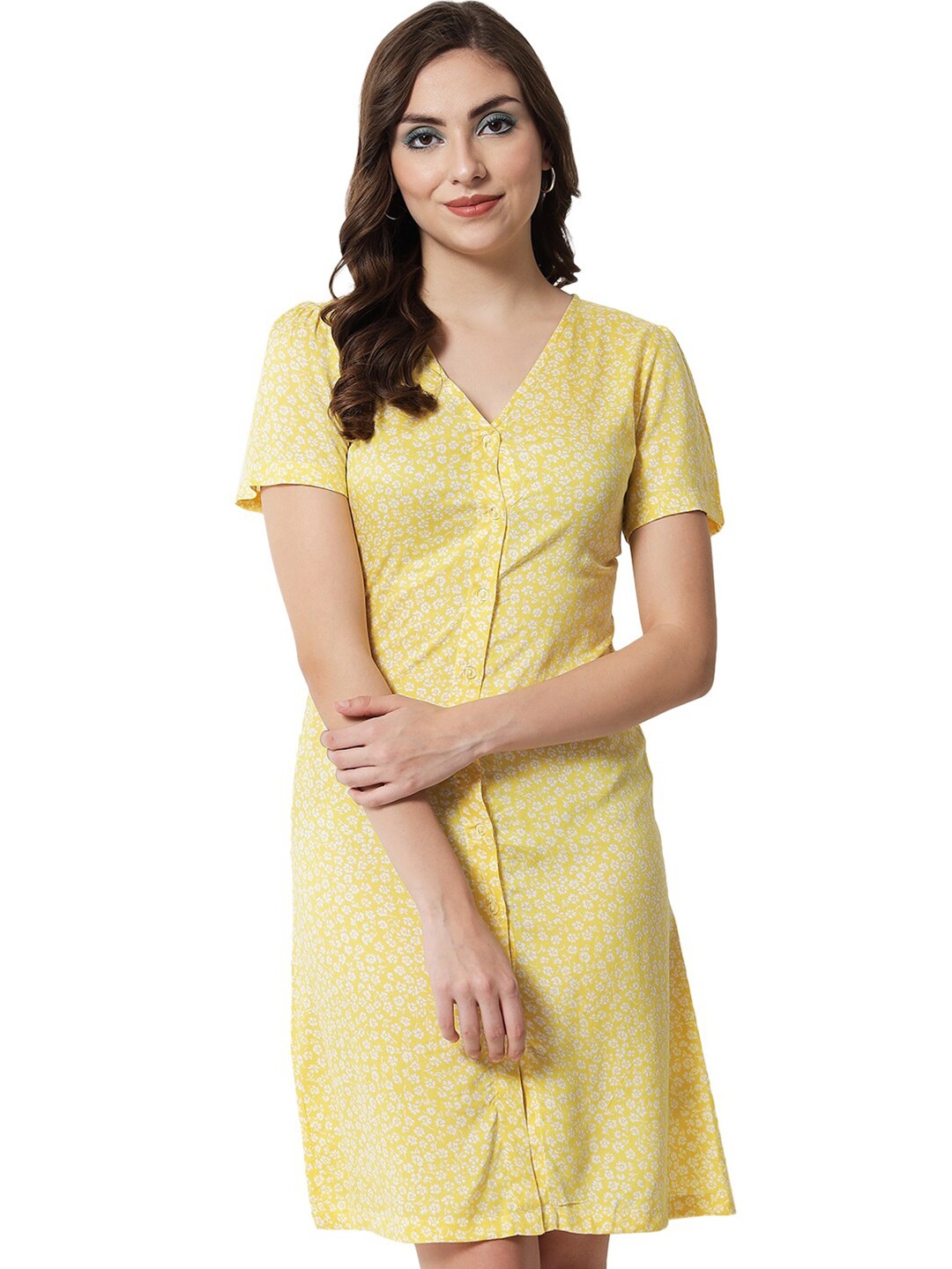 

Trend Arrest Floral Printed Shirt Dress, Yellow