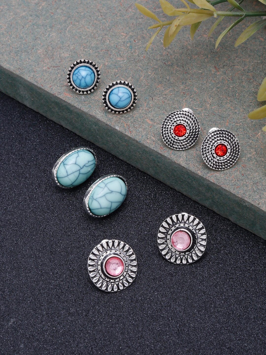 

YouBella Set Of 4 Contemporary Studs Earrings, Blue