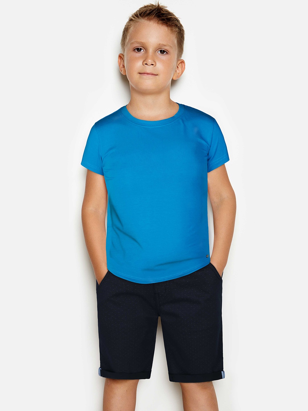 

Gini and Jony Teen Boys Micro Ditsy Printed Cotton Mid Rise Shorts, Navy blue