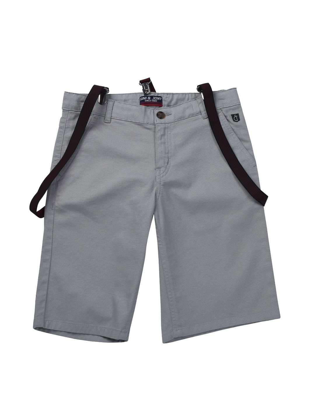 

Gini and Jony Boys Cotton Shorts With Suspenders, Grey