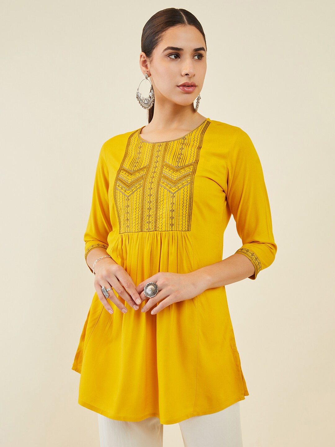 

Soch Round Neck Embroidered Tunic, Mustard