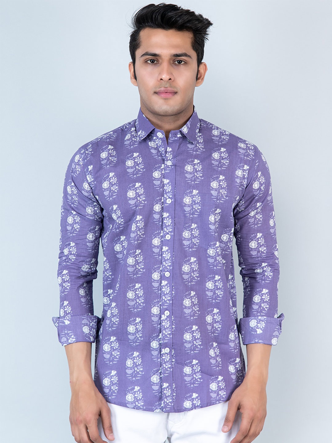 

Tistabene Floral Printed Cotton Casual Regular Fit Shirt, Purple
