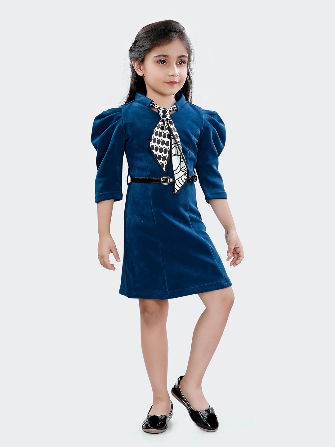 

Hunny Bunny Puff Sleeves Scuba A-Line Dress, Blue
