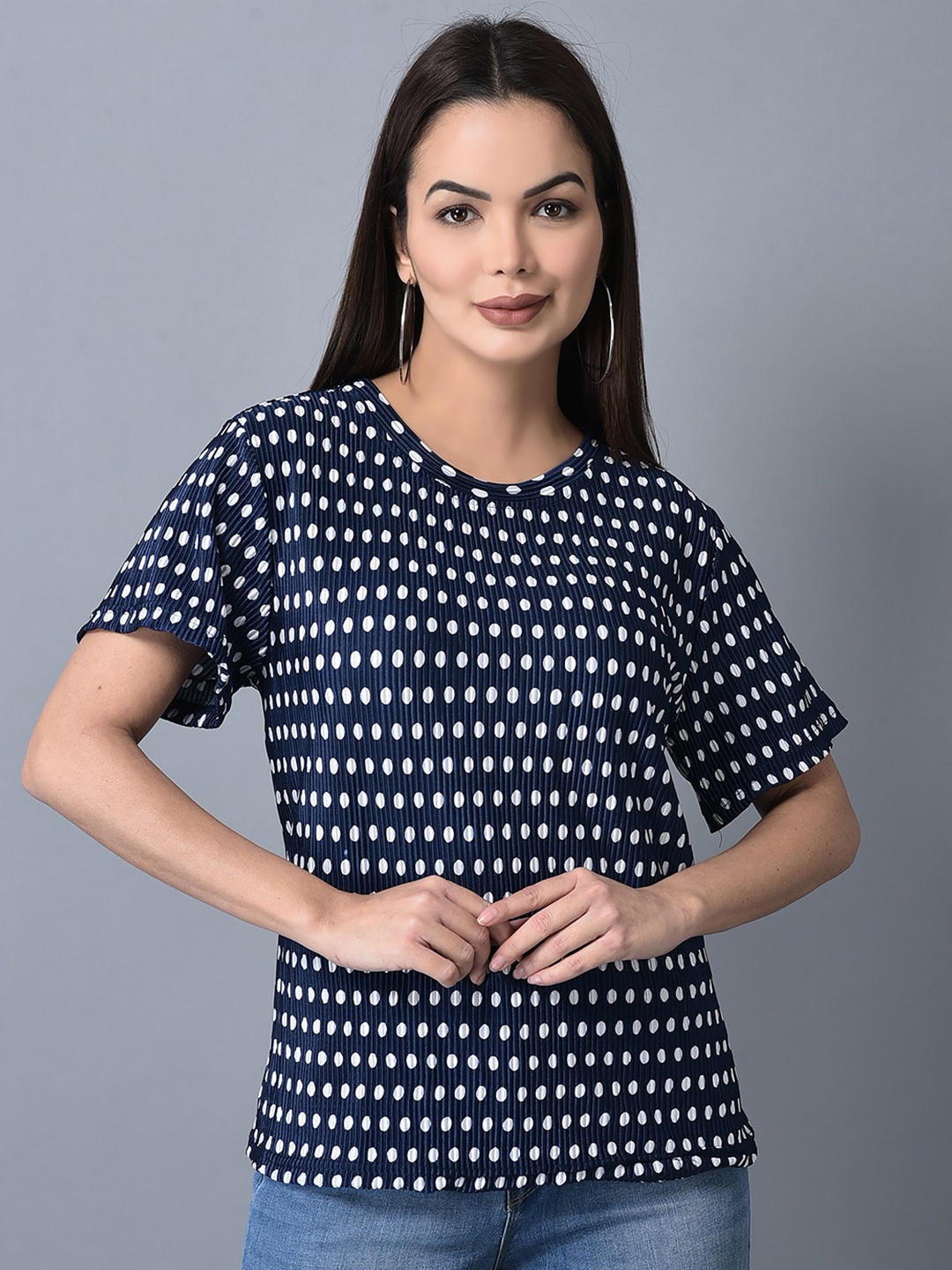 

CANOE Polka Dot Printed Round Neck Nautical T-shirt, Navy blue