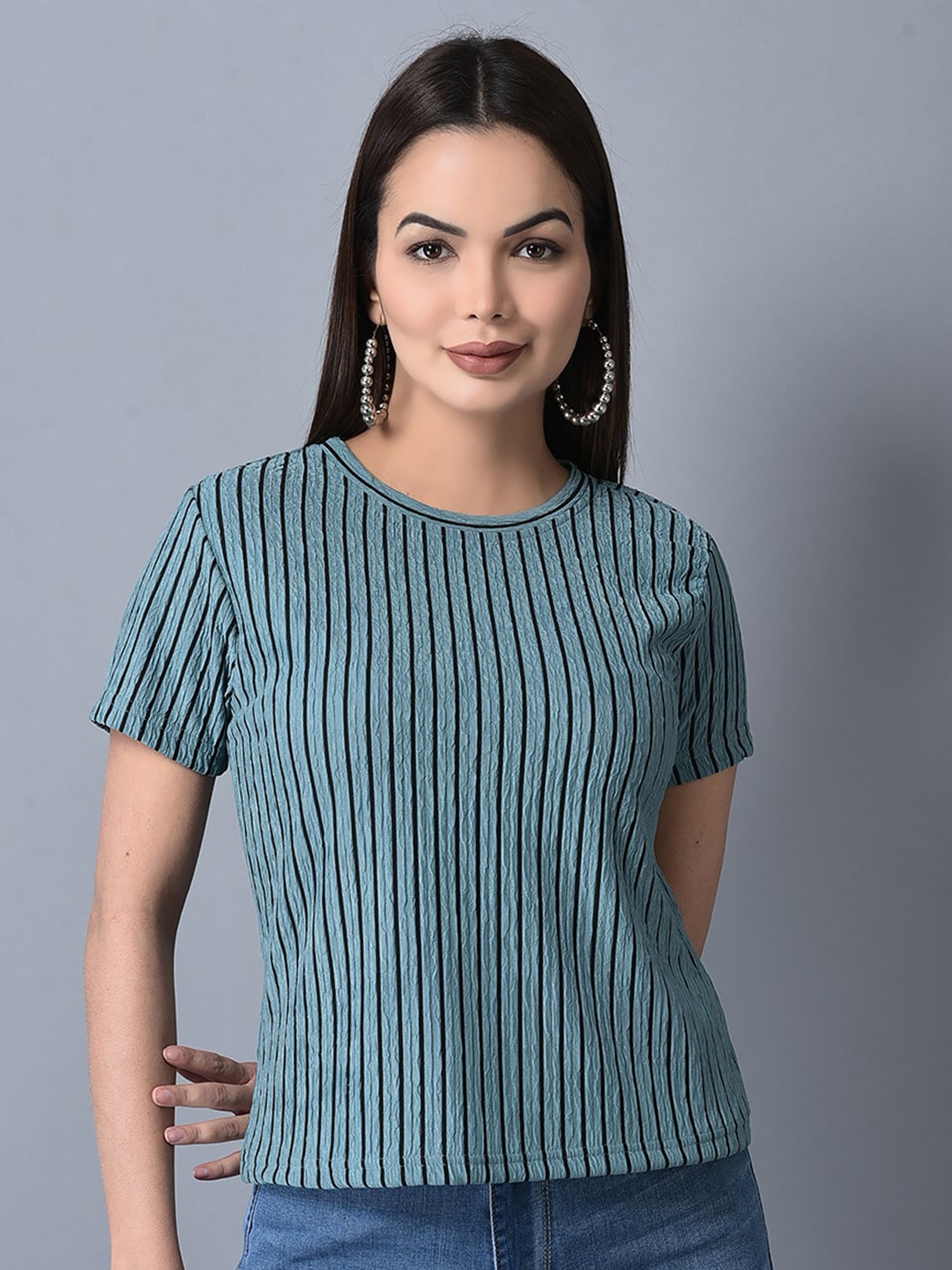 

CANOE Striped Textured T-shirt, Blue