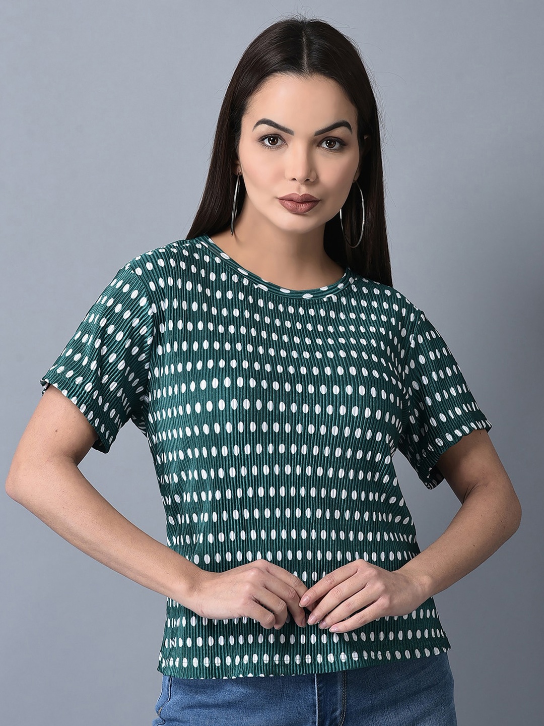 

CANOE Polka Dot Printed Textured T-shirt, Green