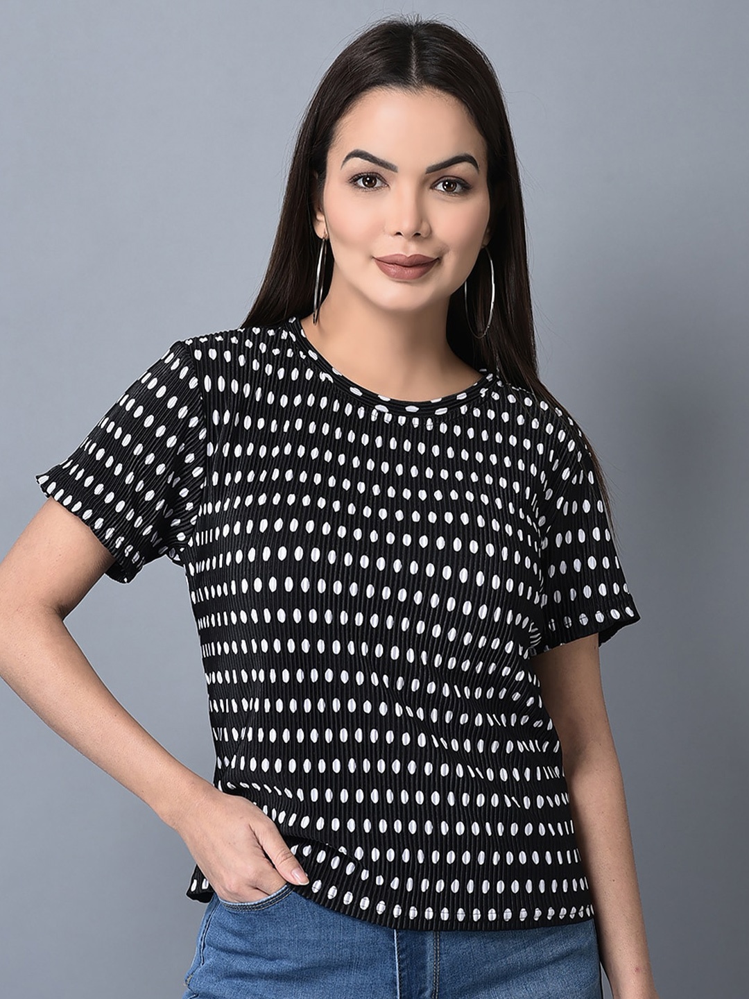 

CANOE Polka Dot Printed T-shirt, Black