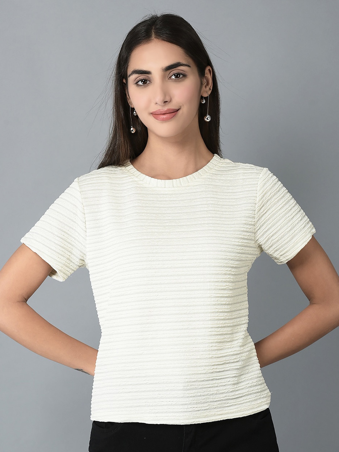 

CANOE Striped Round Neck T-shirt, Cream