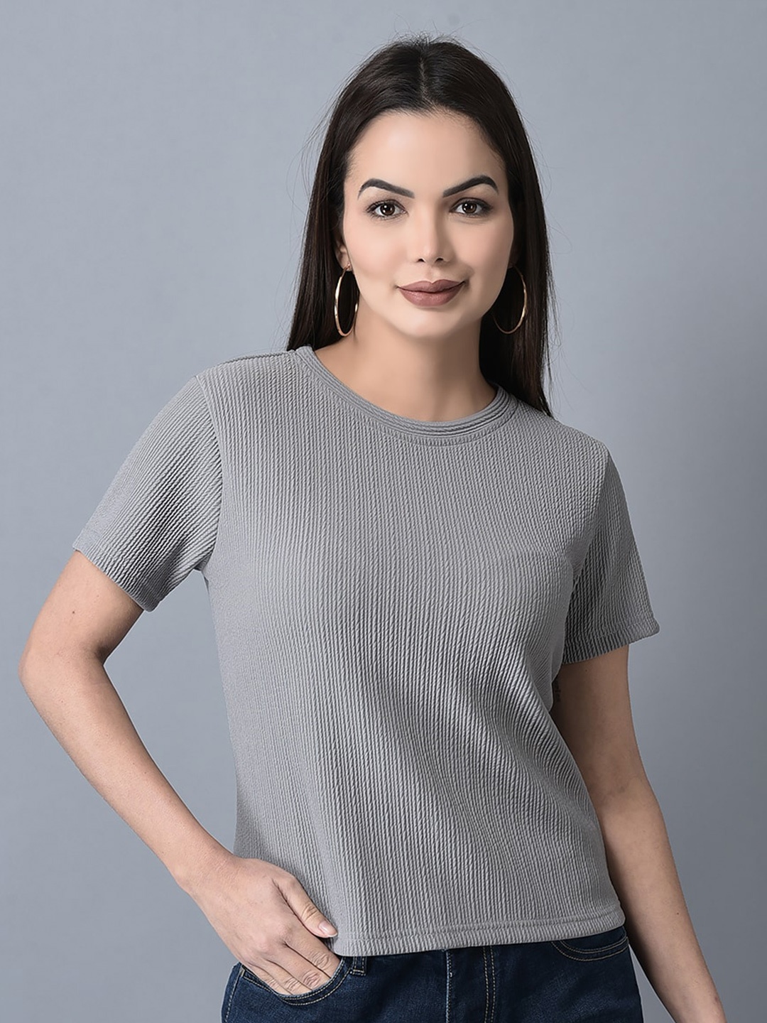 

CANOE Self Design Round Neck Short Sleeves T-shirt, Grey