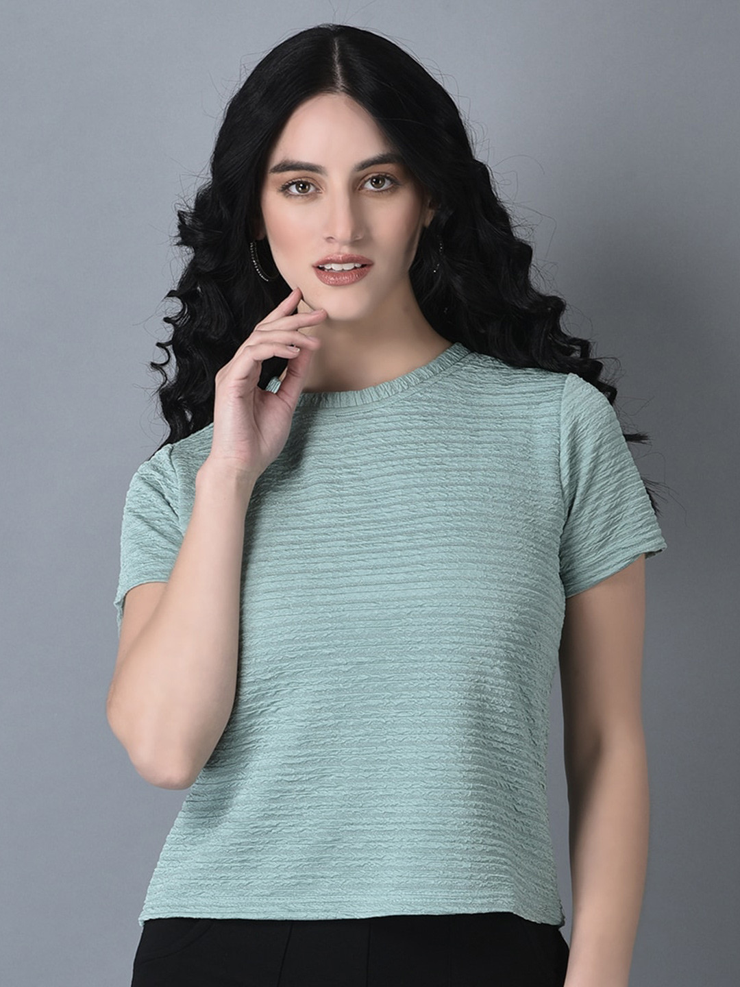 

CANOE Self Design Round Neck Short Sleeves T-shirt, Green