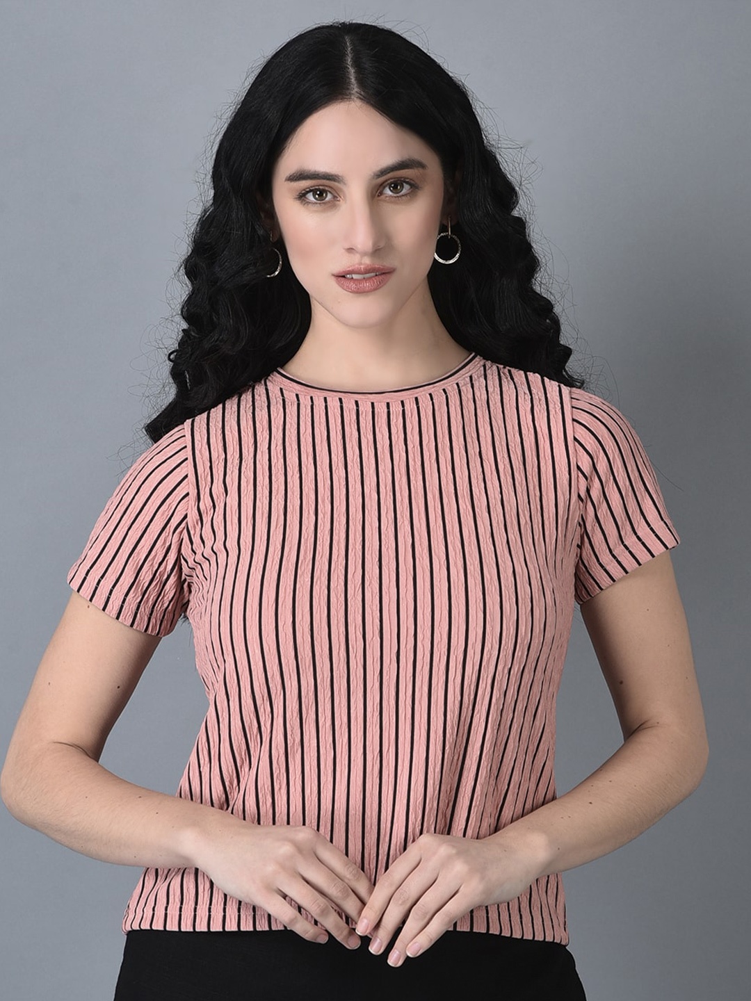 

CANOE Women Striped High Neck T-shirt, Rust