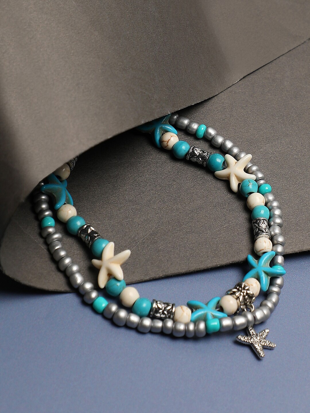 

SOHI Set Of 2 Silver-Plated Stone Beaded Anklets