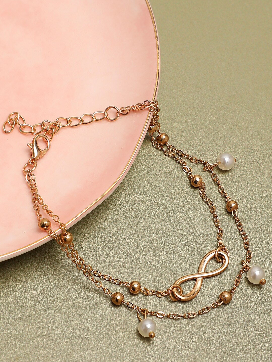 

SOHI Set Of 2 Gold-Plated Pearl Beaded Anklet Cum Bracelet
