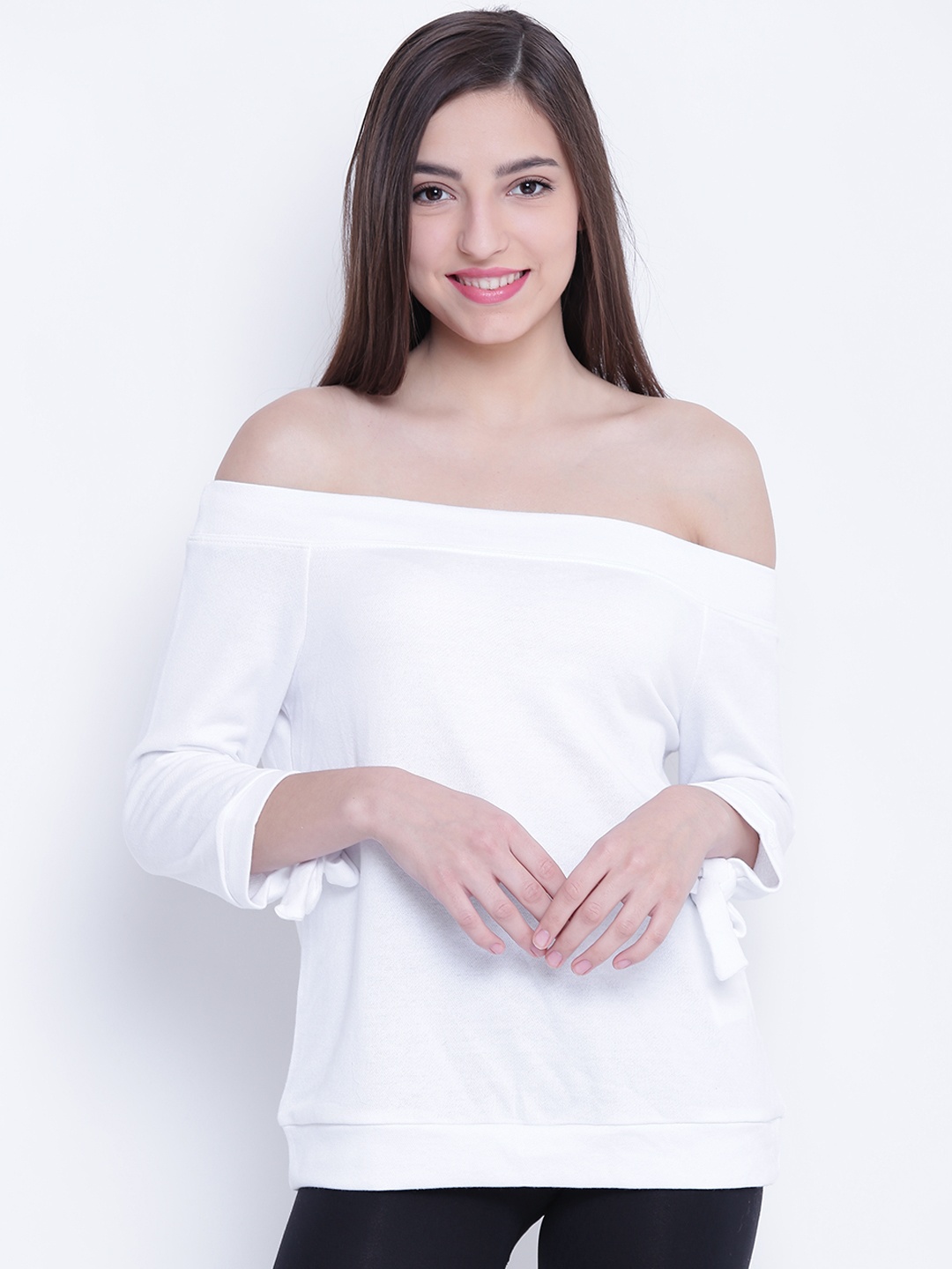 

FOREVER 21 Women White Solid Bardot Top